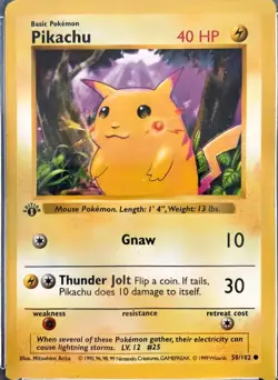 1999 Pokemon TCG Base Set Shadowless Pikachu 1st Edition Red Cheeks PSA 5 58/102 - Image 3