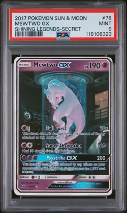2017 Pokemon Sun Moon Shining Legends Mewtwo GX Secret Rare Card #78/73 PSA 9 - Image 3