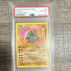 Pokemon Golem Fossil Rare 1st Edition PSA 10 36/62 English 1999 - Image 1