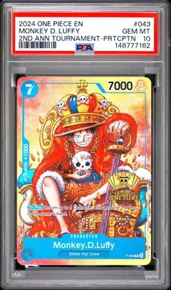 Monkey D. Luffy PSA10 2024 One Piece Promos 2nd Ann Tournament-Prtcptn #043 - Image 1