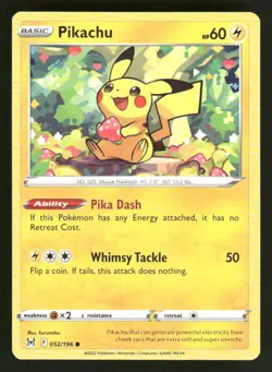 Pikachu 052/196 Common Lost Origin Pokemon NM/M - Image 1