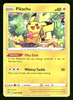 Pikachu 052/196 Common Lost Origin Pokemon NM/M - Image 1