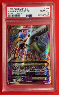 2016 Pokemon XY Evolutions Full Art FA Mega M Blastoise EX #102 102/108 PSA 10 - Image 1