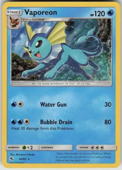 Pokemon Vaporeon Holo Rare Hidden Fates 18/68 NM - Image 1