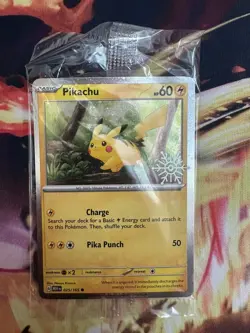 Pokemon TCG Pikachu Holo Holiday Snowflake 25/165 SEALED with Swirl - Image 1