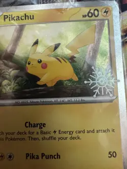 Pokemon TCG Pikachu Holo Holiday Snowflake 25/165 SEALED with Swirl - Image 2
