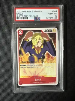 2022 ONE PIECE 004 SANJI SUPER PRE-RELEASE PSA 10 GEM MINT - Image 1