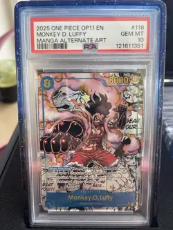 2025 ONE PIECE OP11-118 MONKEY D LUFFY MANGA ALT ART English PSA 10 GEM MINT - Image 1