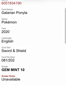 Galarian Ponyta 81/202 Sword & Shield Common Pokemon TCG 2020 Cgc10 - Image 4