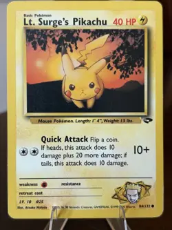 Lt. Surge's Pikachu 84/132 Common Gym Challenge Pokemon Unlimited MP - Image 1