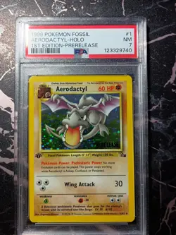 1999 Pokemon Fossil Aerodactyl #1 Holo 1st Edition PSA 7 - Image 1