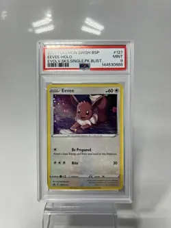 Pokemon Eevee Evolving Skies Blister Pk. Holo Promo SWSH127 PSA 9 Mint Swirl - Image 1