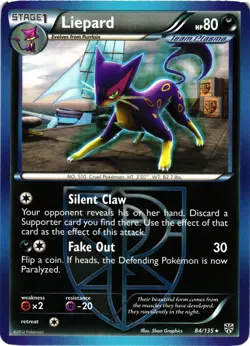 Pokemon TCG Liepard 84/135 Rare Plasma Storm LP - Image 1