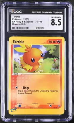 CGC 8.5 Torchic 74/109 Reverse Holo EX Ruby & Sapphire 2003 Pokemon Card - Image 1