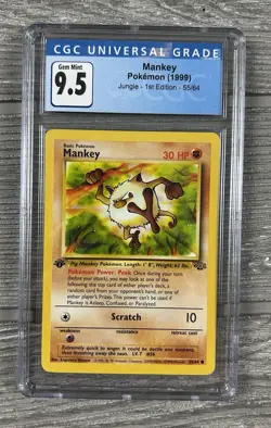 Pokemon Mankey 55/64 CGC 9.5 Gem Mint 1st Edition Jungle 1999 WOTC Graded - Image 1