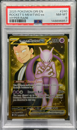 2025 Pokemon Team Rocket’s Mewtwo ex Hyper Rare #240 PSA 8 NM-MT - Image 1