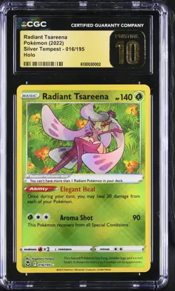 CGC 10 PRISTINE 2022 POKEMON SWORD & SHIELD SILVER TEMPEST #16 RADIANT TSAREENA - Image 1