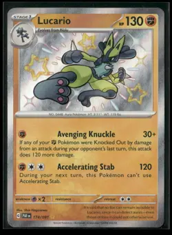 Lucario 174/091 Shiny Rare Paldean Fates Pokemon NM/M - Image 1