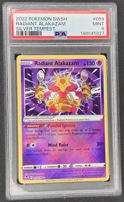 2022 Pokemon RADIANT ALAKAZAM PSA 9 Silver Tempest #059 Holo - Image 1