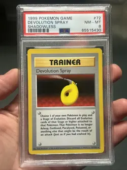 Pokemon TCG Devolution Spray 72/102 Shadowless Base Set 1999 PSA 8 - Image 1