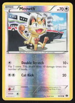 Meowth 80/99 Common Next Destinies Pokemon Reverse Holo Moderately Played - Image 1
