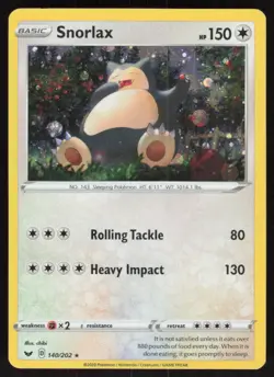 Snorlax 140/202 Rare Sword & Shield Pokemon Reverse Holo Near Mint - Image 1