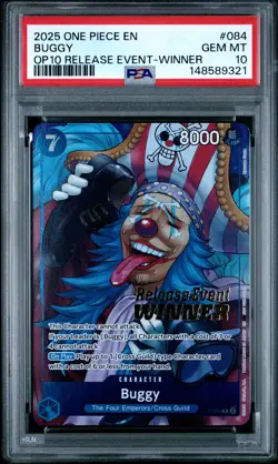 2025 ONE PIECE PROMOS ROYAL BLOOD RELEASE EVENT-WINNER #084 BUGGY PSA 10 - Image 1