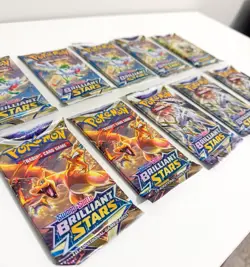 10 PACK NEW SEALED Sword & Shield Brilliant Stars Booster Pokemon Card Packs - Image 1