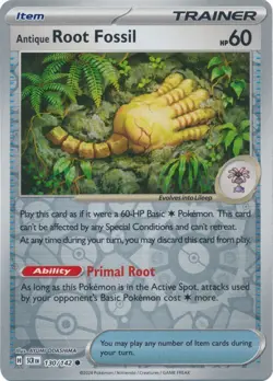 Antique Root Fossil 130/142 Reverse Holo Stellar Crown SCR Pokemon Card NM - Image 1