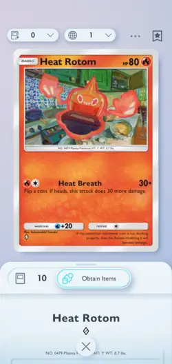 Heat Rotom 1 Diamond Rare Card Pokemon Pocket Tcg Digital. NOT A PHYSICAL CARD - Image 1