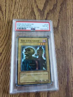 2002 YuGiOh LOB-014 The 13th Grave Legend Of Blue Eyes 1st Ed PSA 8 Fresh Slab - Image 1
