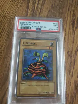 2002 Yu-Gi-Oh LOB-018 Firegrass Legend Of Blue Eyes 1st Edition PSA Mint 9 - Image 1