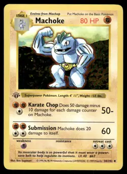 Pokemon Cards Machoke 34/102 1st Edition Base Set Shadowless WOTC Uncommon LP *2 - Image 1