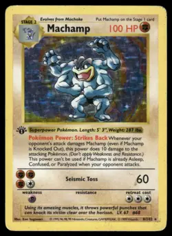 Pokemon Cards Machamp 8/102 1st Edition Holo Base Set Shadowless MP - Image 1