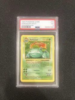 Pokemon Base Set Shadowless Venusaur Holo Rare Vintage Card #15 PSA 5 - Image 1