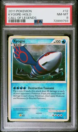 2011 POKEMON CALL OF LEGENDS #12 KYOGRE-HOLO PSA 8 - Image 1