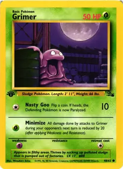 Pokemon TCG Grimer Fossil 48/62 1st Edition Common LP - Image 1