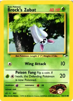 Pokemon TCG Brock's Zubat 74/132 Gym Heroes Regular Common LP - Image 1