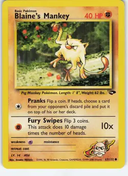 Blaine's Mankey 063/132 Common Unlimited Gym Challenge LP Pokemon - Image 1