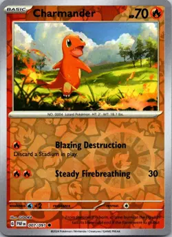 Charmander 007/091 Paldean Fates Pokemon TCG Reverse Holo Common NM - Image 1