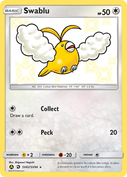 Swablu SV42/SV94 Shiny Rare Hidden Fates Shiny Vault Pokemon Holo NM/M - Image 1