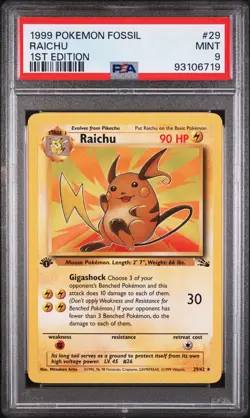 1999 POKEMON FOSSIL 1ST EDITION #29 RAICHU PSA 9 - Image 1