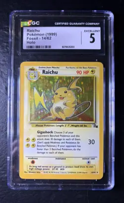 Raichu Holo (1999) Fossil 14/62 - Vintage Graded Card - CGC 5 Excellent - Image 1
