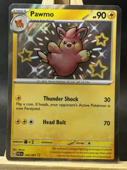 Pawmo Shiny Rare Pokemon Trading Card Game SV: Paldean Fates 143/091 NM - Image 1