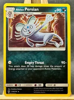 Alolan Persian Rare Tomokazu Komiya Pokemon TCG SM - Lost Thunder 119/214 NM - Image 1