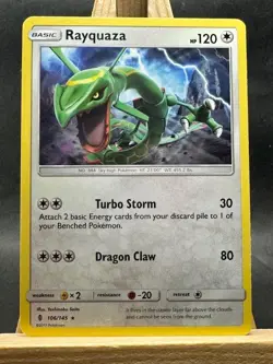 Rayquaza Rare Pokemon Trading Card Game Sun & Moon - Guardians Rising 106/145 NM - Image 1