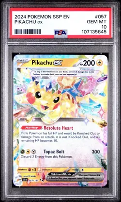 2024 POKEMON SSP EN-SURGING SPARKS #057 PIKACHU EX PSA 10 - Image 1