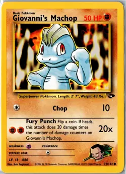 Pokemon Card - Giovanni's Machop 72/132 Gym Challenge Common Unlimited MP - Image 1