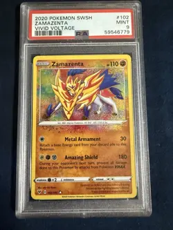 PSA 9 Zamazenta 102/185 Vivid Voltage Holo Rare Pokemon Card Sword Shield NM Min - Image 1