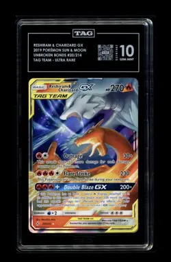 2019 Pokemon Unbroken Bonds Reshiram Charizard GX Tag Team 20/214 TAG 10 - Image 1